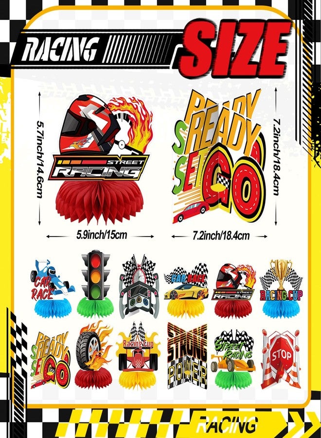 Weekgrat 12 Pcs Race Car Birthday Party Decorations Race Car Honeycomb Centerpieces 3D Double Sided Racing Car Table Decorations Table Topper Photo Booth Props for Race Car Theme Party Supplies - Image 2